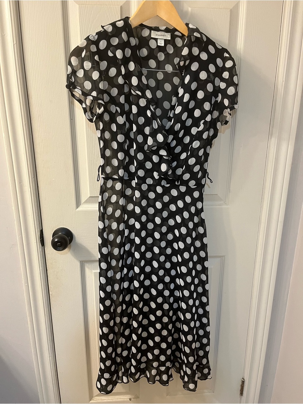 dressbarn Black and White Polka Dot Sheer Midi Dress